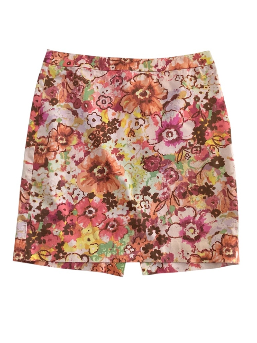 J. Crew Floral Cotton Stretch Pencil Skirt Sz 12 Watercolor Bloomcore Whimsical